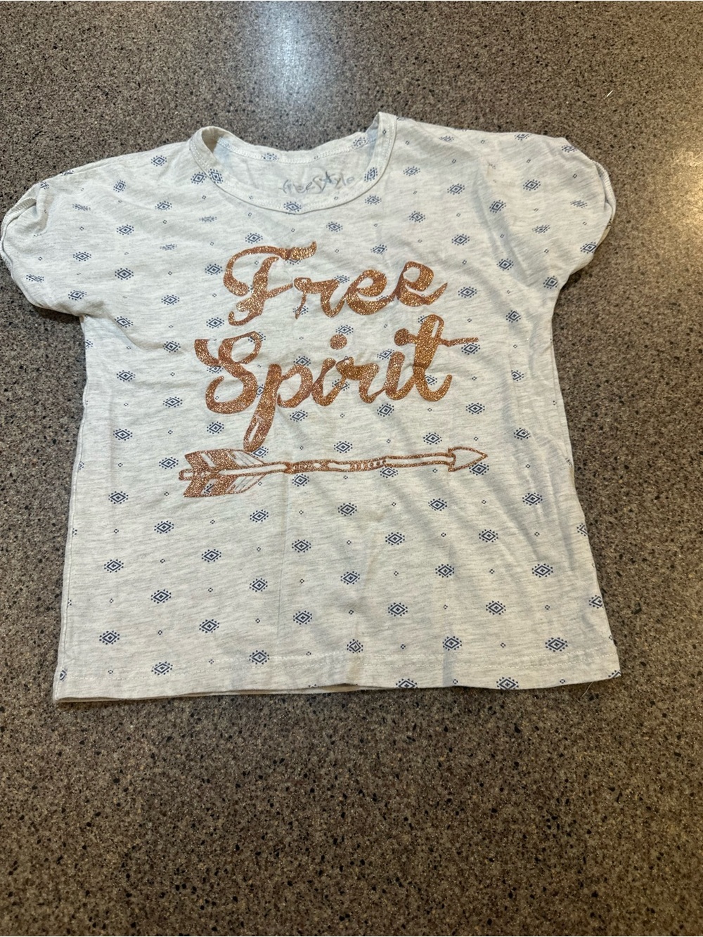 Free Spirit Girls' Short Sleeve Tee in Cream with Copper Graphic